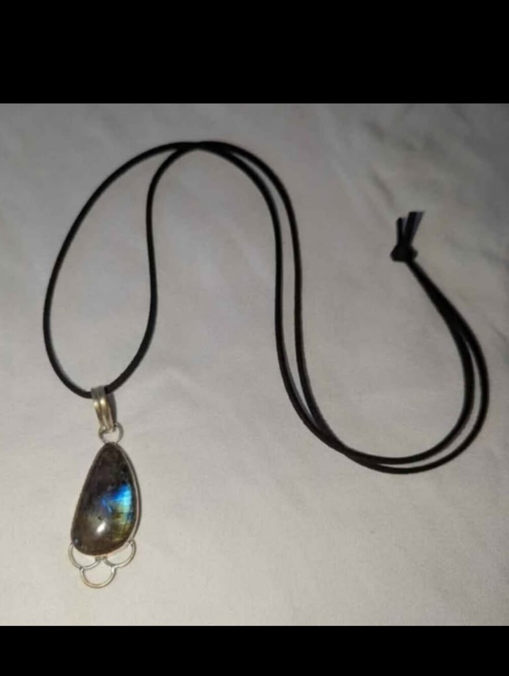 Labradorite Teardrop Pendant Necklace in Black Cord